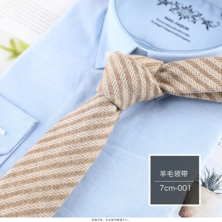 Korean version wool men's business tie, formal attire, professional 7cm, fashionable and trendy stripes, factory stock