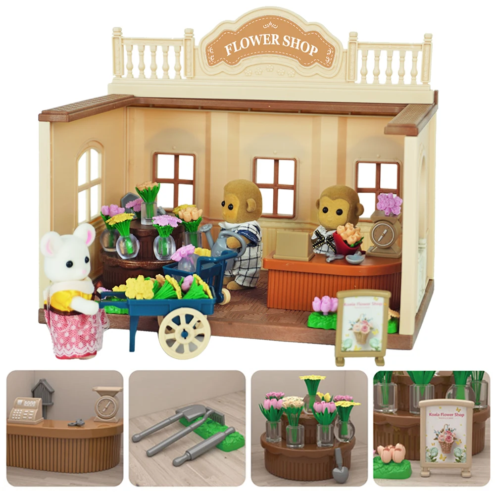 Forest Family Diy Miniature Dollhouse Kit Reindeer Flower Shop Furniture For Dolls 1:12 Doll Houses Items Accessories Toys Gift