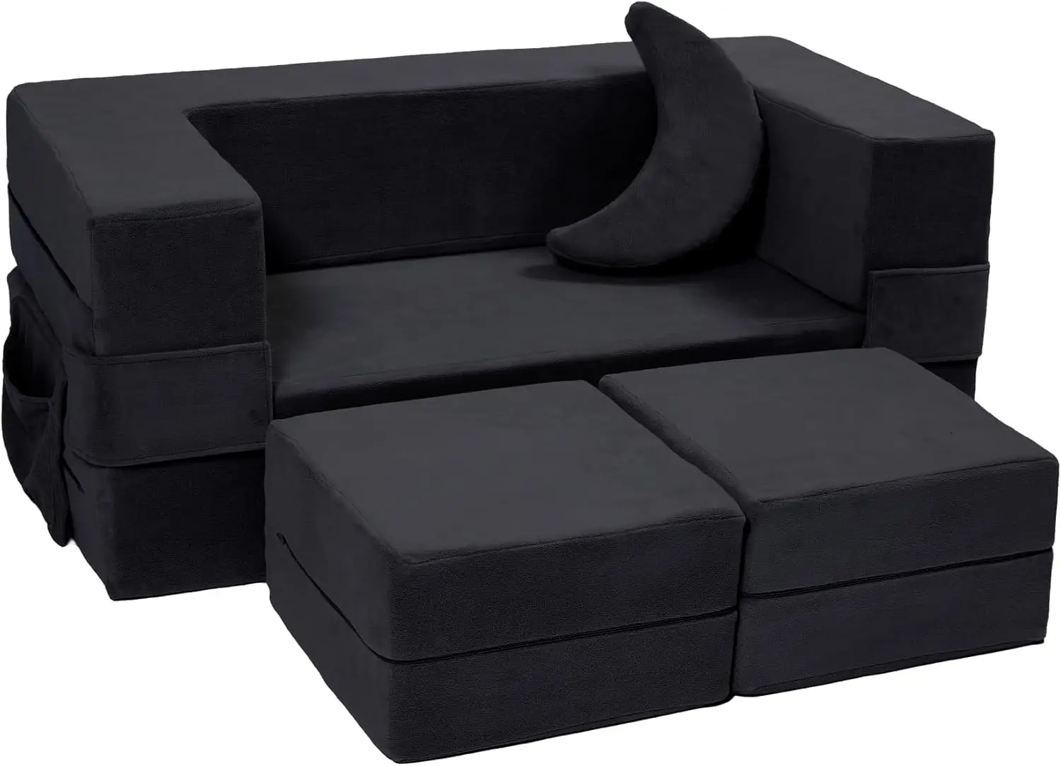 Sofa,Toddler Couch Foam Armchair for Kids, Children Convertible Plush Sofa Play Set,Fold Out Sofa Bed(Black)