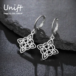 Unift Double Witch Knot Hoop Earrings for Women Men Vintage Stainless Steel Jewelry Protection Amulet Ear Piercing Accessories
