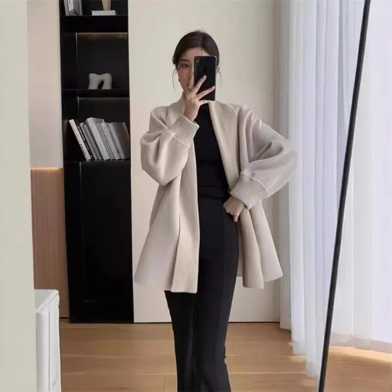 Autumn and Winter 2024 New Long Knitted Cardigan Women's Loose Solid Color Sweater Coat Women's Shirt