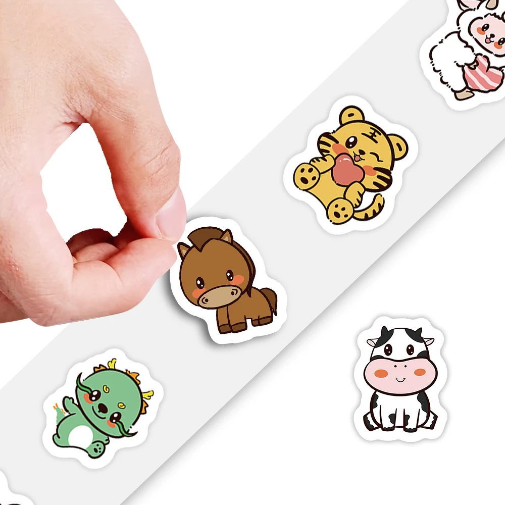

500pcs/Roll Cute Animal Sealing Stickers Decals Laptop Phone Scrapbook Label Stationery Reward Decoration Round Sticker Kids Toy