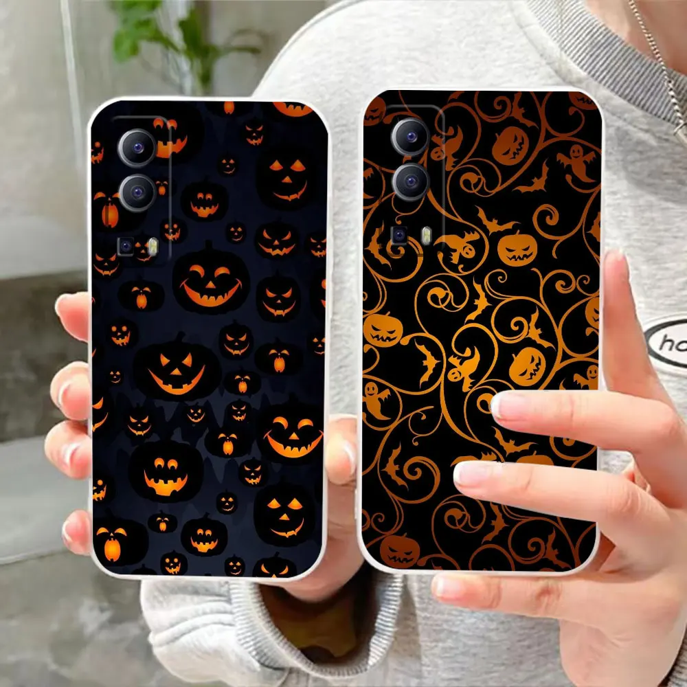 Clear Phone Case For VIVO Y30 Y32 Y33S Y50 Y51S Y52S Y53S Y55S Y66 Y77 Y93 Y95 Y97 V20 5G 4G Case Happy Halloween Pumpkin Castle