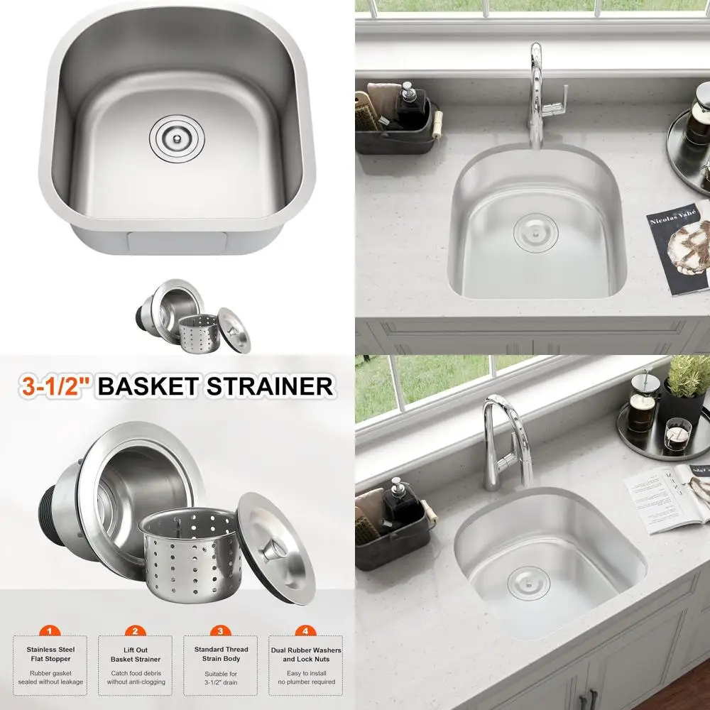 

20-дюймовая кухонная мойка из нержавеющей стали D-образной формы с одним отсеком и сливным фильтром для автодомов, кемперов и влажных баров