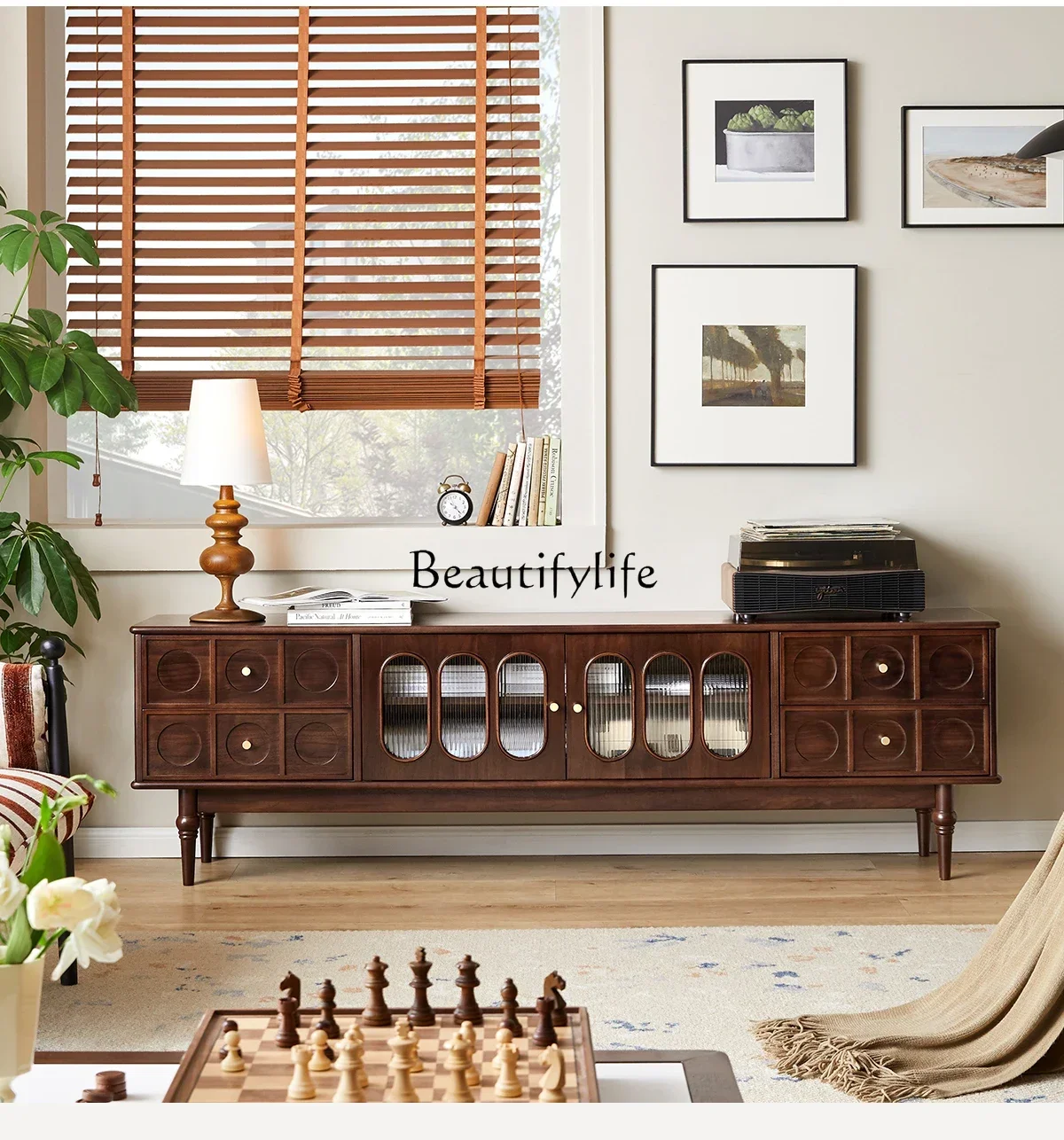 

ls 18 **Nordic simple solid wood coffee table TV cabinet combination black walnut