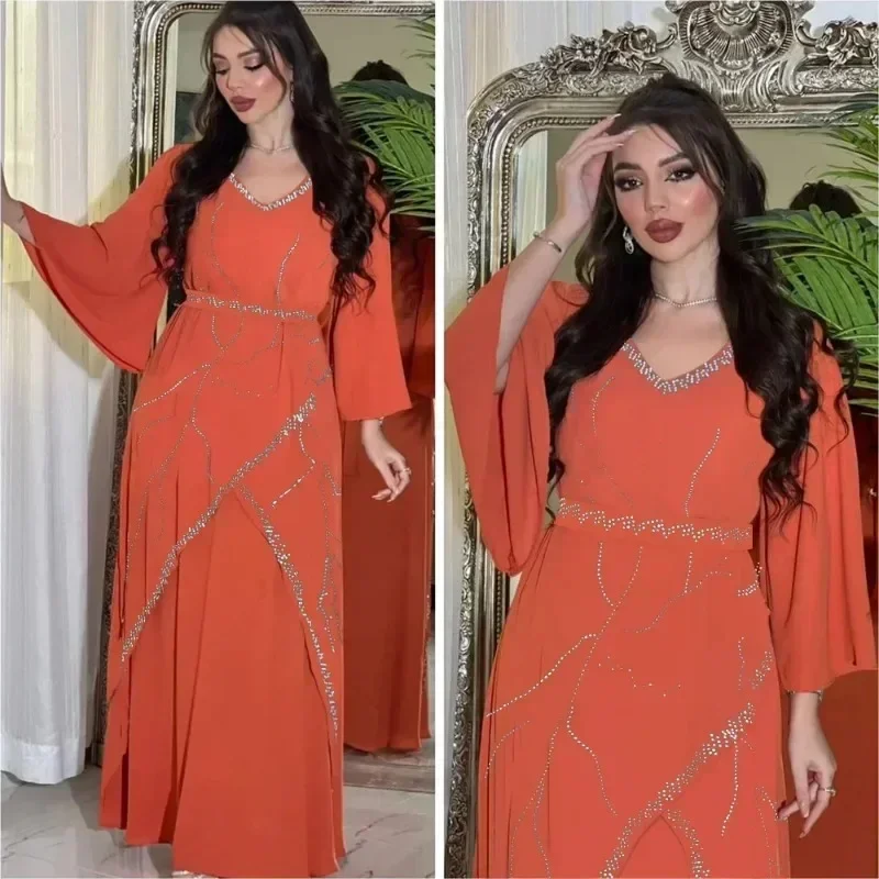 Diamonds Abayas for Women Muslim Evening Party Dress Islam Clothing Arab Robe Saudi Gown Marocain Kaftan Dubai Jalabiya Djellaba 5