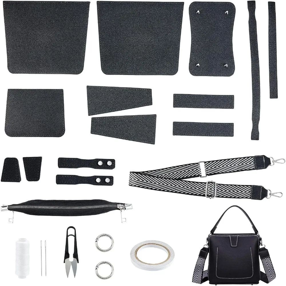 23pcs DIY PU Leather Craft Bag Making Tool Kit, Knitting Crochet Bag Sewing Material Handmade Bucket Bag Purse Making Shoulder