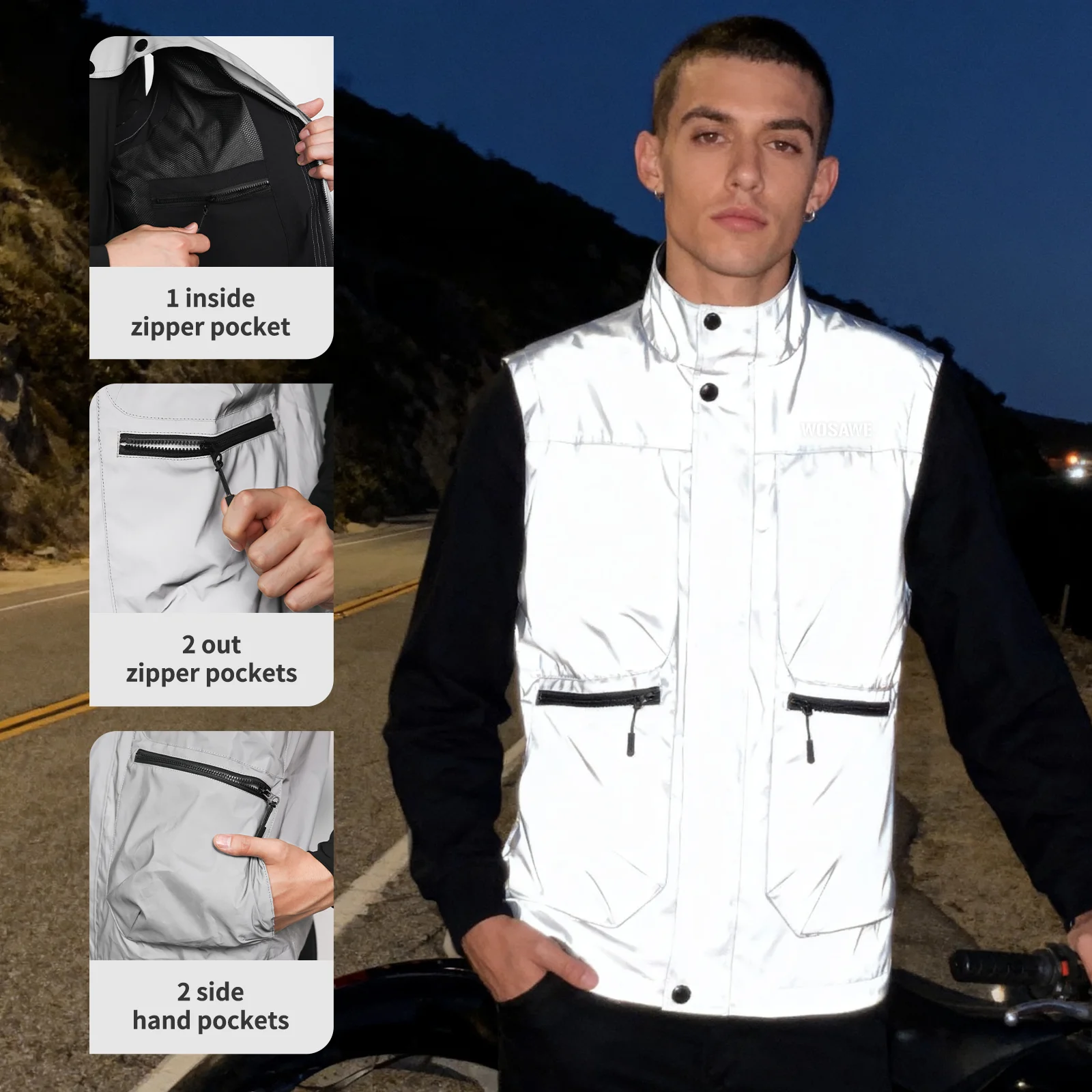 WOSAWE Motorcycle Reflective Vest Men Women Night Visibility Vest Windproof Water Repellent Gilet for Cycling Running Walking
