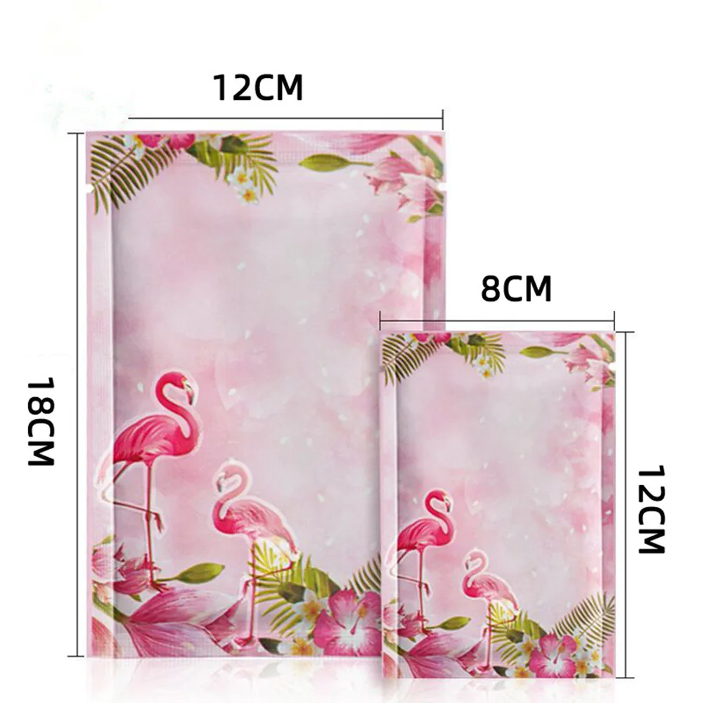 100Pcs Pink Flamingo Open Top Aluminum Foil Recyclable Package Bags Heat Seal Mylar Flat Beans Powder Storage Bags