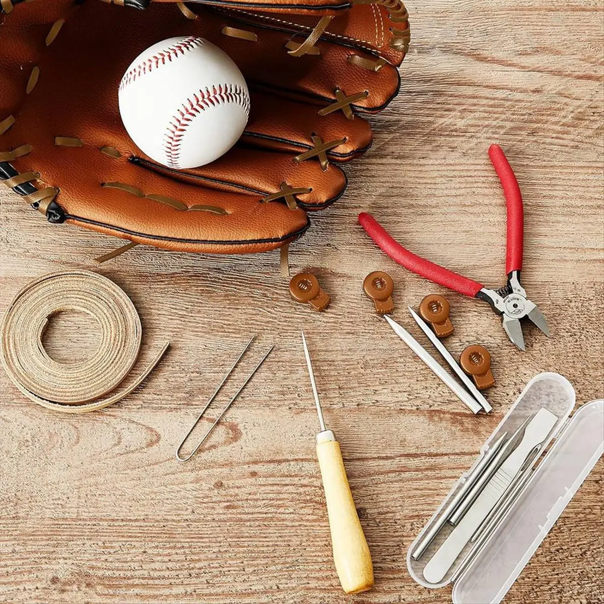 A78I 16 Pcs Glove Relacing Kit Needle Leather Cutter Scratch Awl Tool for Baseball Softball Mitt Repair Set 1