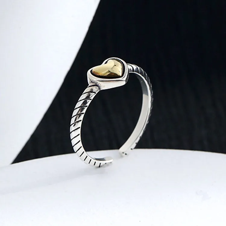 Anelli da donna in argento sterling 925 con cuore in oro, accessori per gioielli di alta qualità, gioielli all'ingrosso