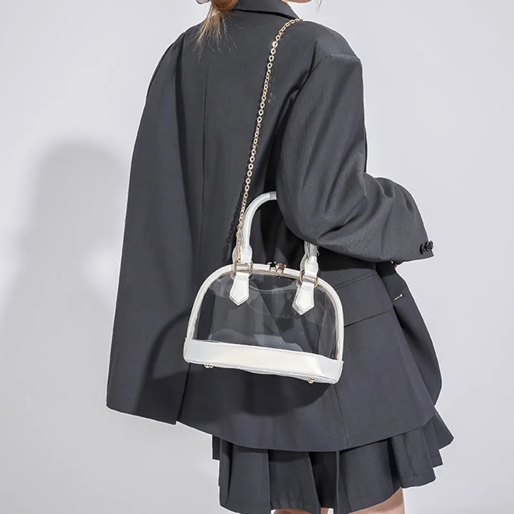 

Элегантная прозрачная желейная сумка ярких цветов в форме ракушки, сумка через плечо с верхней ручкой, повседневная сумка-мессенджер в корейском стиле