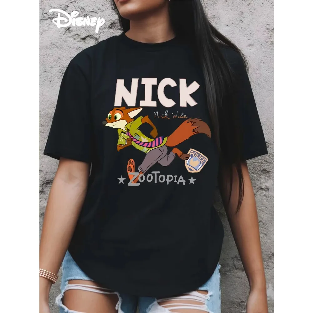 

Women's Disney's Loose Round Neck Cotton T-shirt Featuring Nick Wilde From Zootopia Soft Comfortable and Breathable
