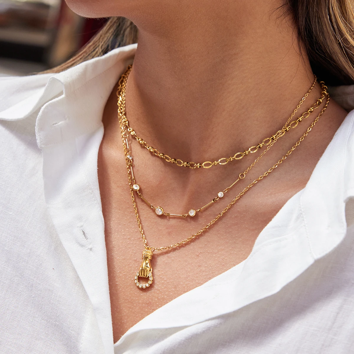 Zora فريدة من نوعها الصداقة اليد التعميم الجوف قلادة قلادة المرأة مقاوم للماء الفولاذ المقاوم للصدأ المجوهرات الكلاسيكية أفضل هدية #1