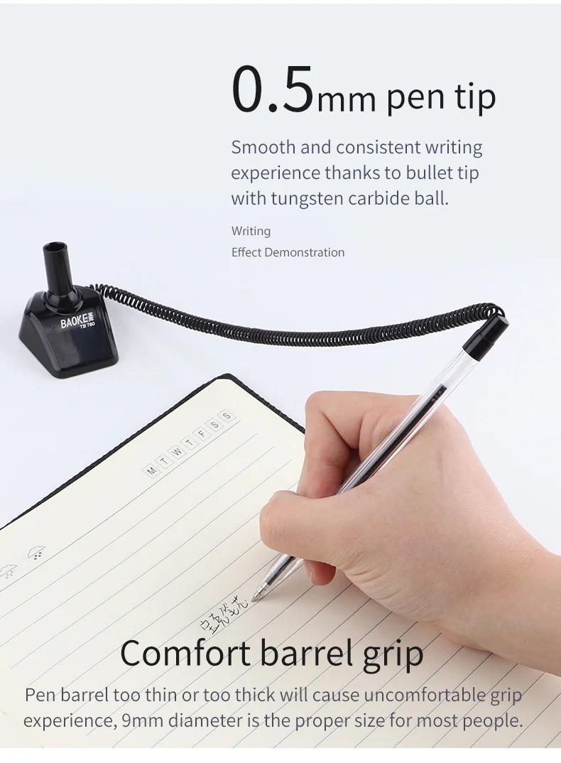 BAOKE Counter Top Desk Gel Pens 0.5mm Writing Black Blue Ink Color Quick Dry for Bank School Office Hotel & Front Desk Use