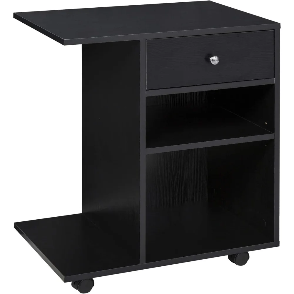 

Mobile Printer Stand, Rolling File Cabinet Cart with Wheels, Adjustable Shelf, Drawer and CPU Stand, Black