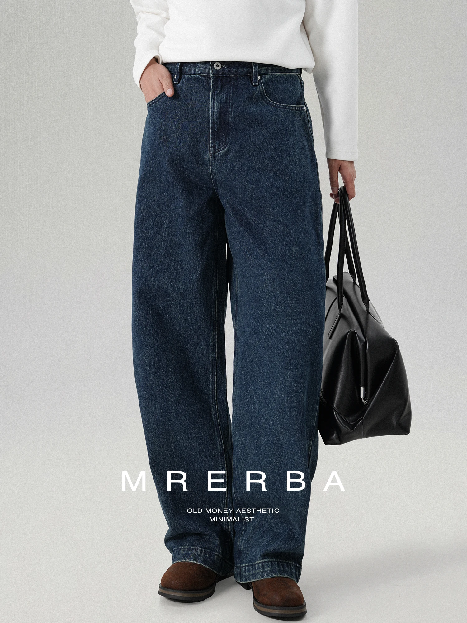 Washed Wide Leg Men's Jeans Casual Versatile Wear Resistant Loose Fit Straight Leg Trousers Retro Style mid Waist Cotton
