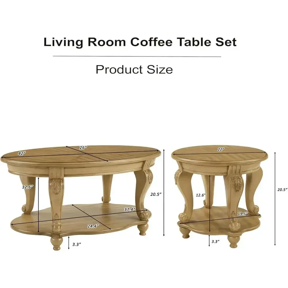 3-Piece Solid Wood Living Room Coffee Table Set with Open Storage
