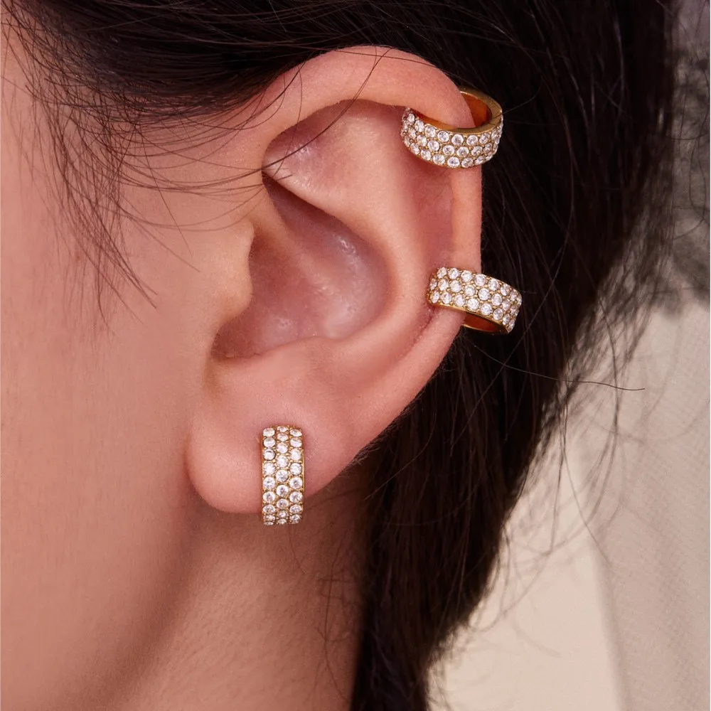 الفولاذ المقاوم للصدأ C على شكل الأذن كليب للنساء 18 كيلو أقراط مطلية بالذهب لامعة 5A زركونيا كليب على القرط لذيذ مجوهرات هدية #4