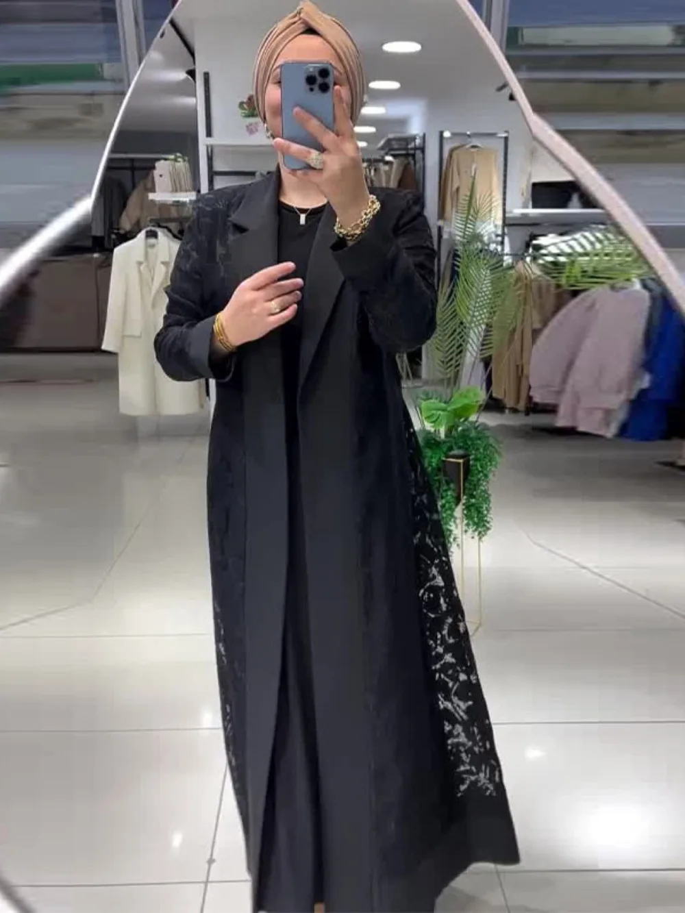 Eid Muslim Women Abaya Trench Coat hollow out Lapel Overcoat Ramadan Morocco Dubai Windbreaker Arab Casual Long Outerwear