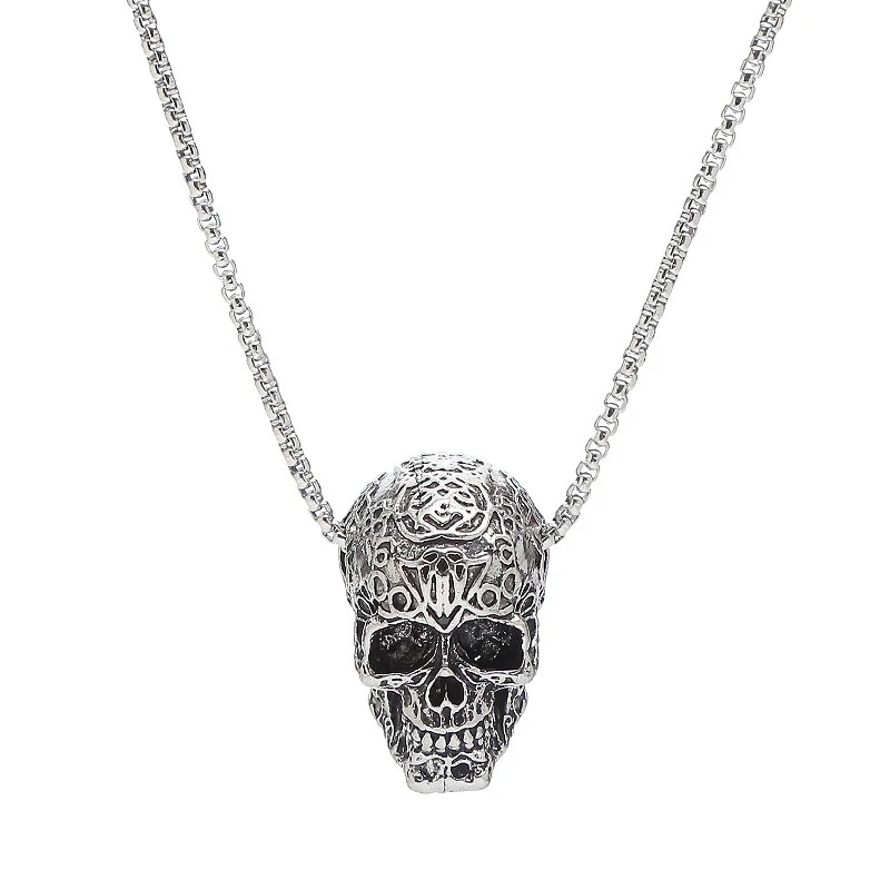 Boho Retro Hip Hop Stainless Steel Skull Pendant Necklace Trendy Men And Women Personality Domineering Design Necklace Gift 2022