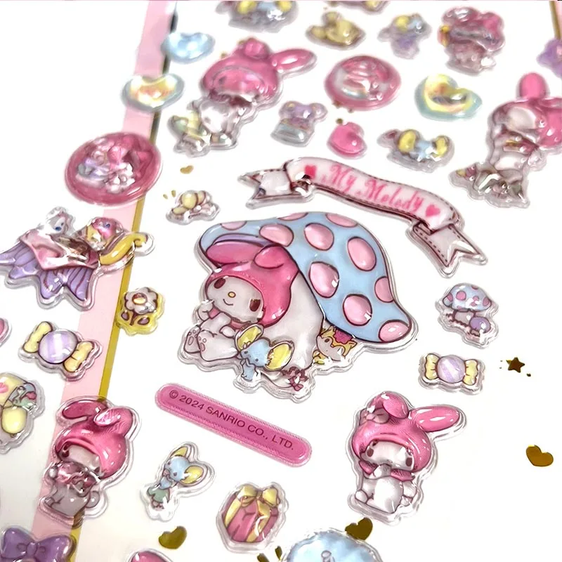 12pcs/lot Hangyodon Kuromi 3D Crystal Stickers Sanrio Melody Scrapbooking DIY Diary Decorative Sticker Album Stick Label Gift