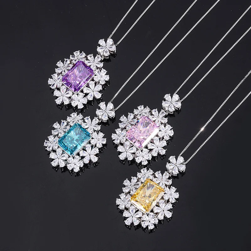 genuine Luxury brand real jewels 2022 New S925 All-body Silver High Carbon Diamond Radian Cut Flower Creative Pendant Necklace M