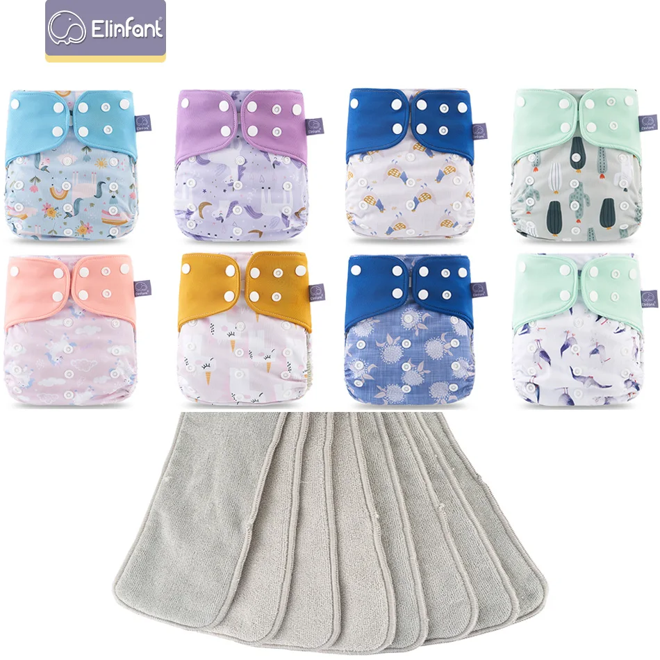 Elinfant New Matching waterproof baby pcoket diapers 8 pcs gray mesh cloth diapers and 8pcs microfiber inserts