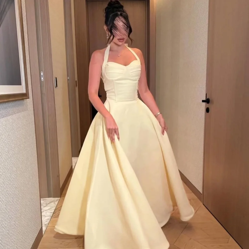 

Customized Modern Style Sexy Charmeuse Pleat Ruched Ball Gown Halter Sweetheart Long Dresses Bespoke Occasion Dresses Exquisite