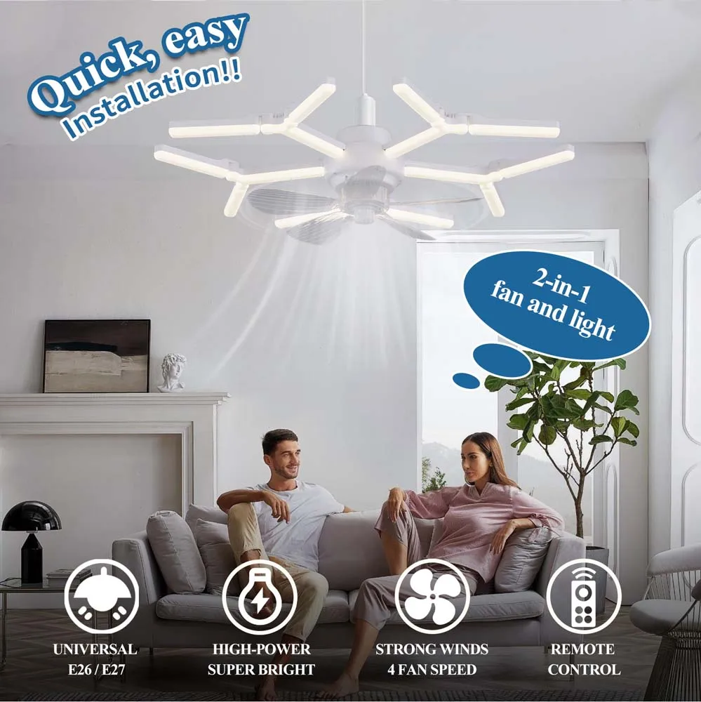 LED مروحة السقف ضوء E27 قاعدة 3-Speed التحكم عن بعد كفاءة في استخدام الطاقة الصامتة لغرفة المعيشة الداخلية غرفة نوم المرآب مخزن