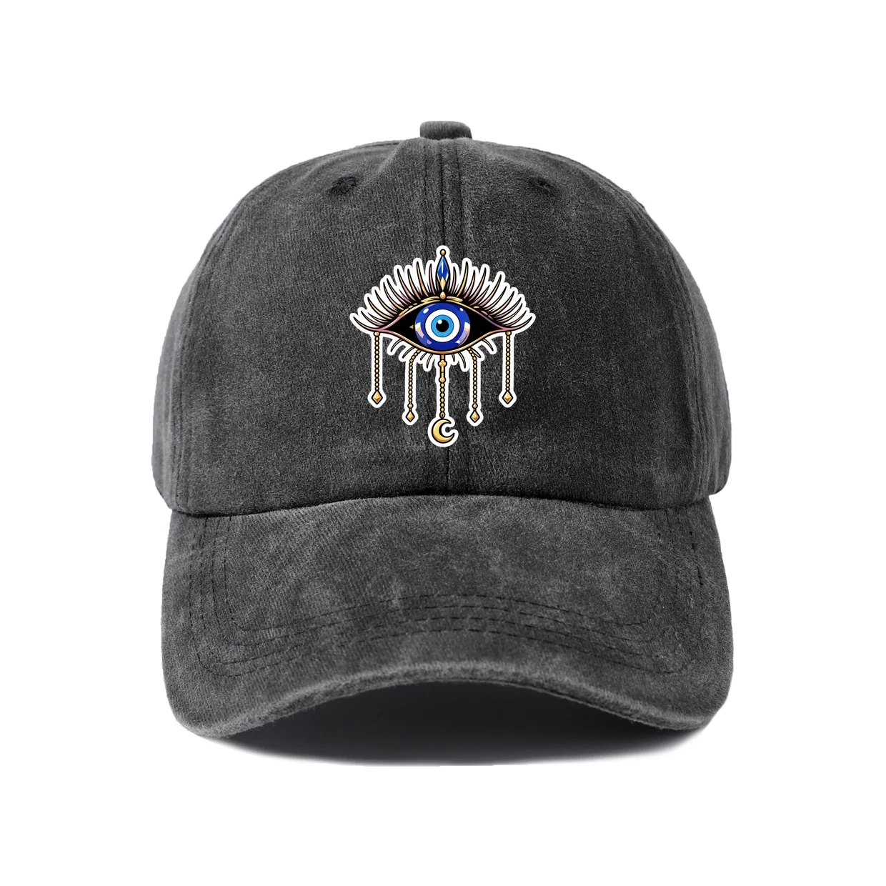 Dripping Eye Charm Graphic Baseball Cap, Vintage Washed Adjustable Unisex Dad Hat, Streetwear Gift