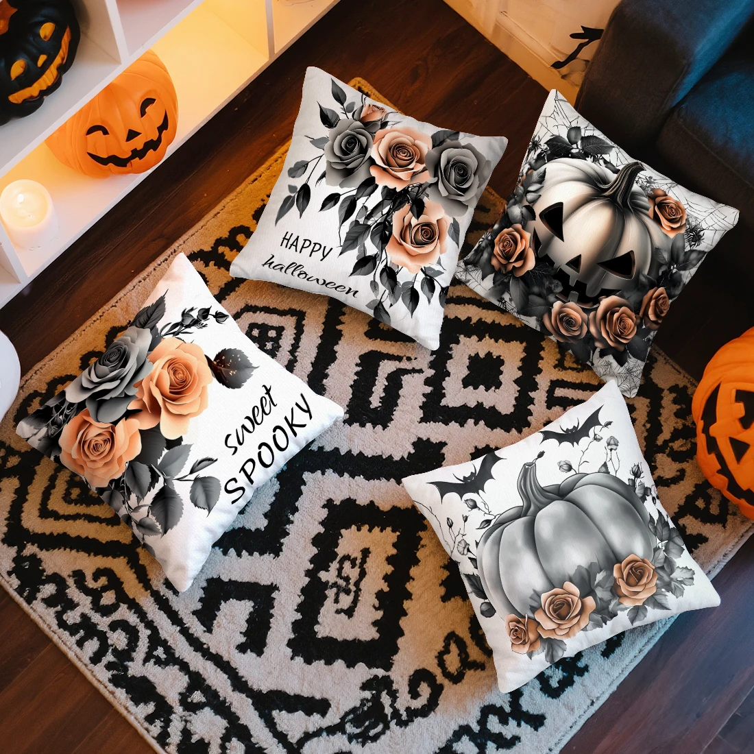 

Halloween Flowers Cushion Pillowcase Printed Polyester 45x45cm Throw Pillowcover Decorative Sofa Cushion Pillowslip Home Decor