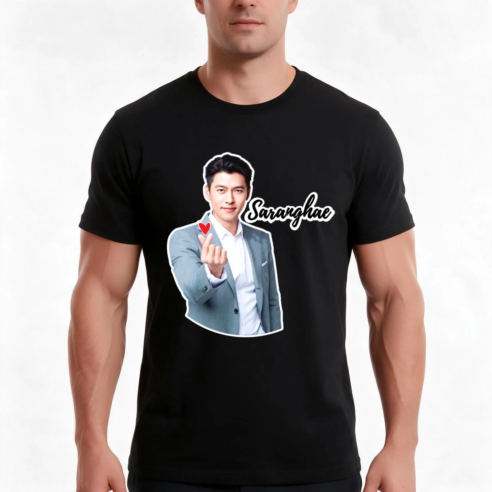 Hyun Bin Saranghae T-Shirt, Summer Casual Cotton Tee, Oversized Streetwear Tops, Vintage Graphic Print, Loose Fit Short Sleeve