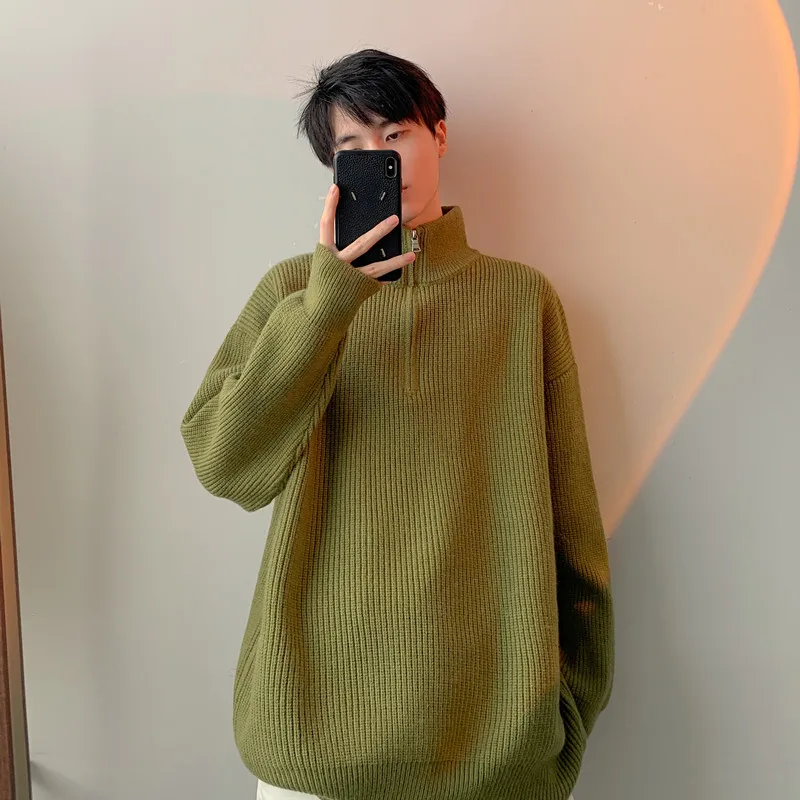 2023 neuer Pullover für Männer Langarm Herbst und Winter warme Kleidung einfarbige koreanische männliche Semi-Reiß verschluss Pullover lose Tops b126