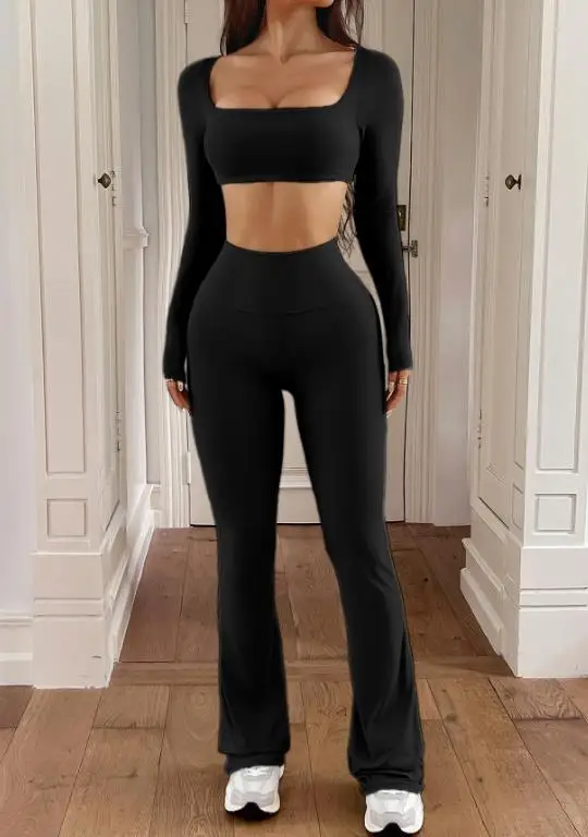 

2025 Autumn/winter Yoga Solid Color Long Sleeve Fitness Pants Set for Women