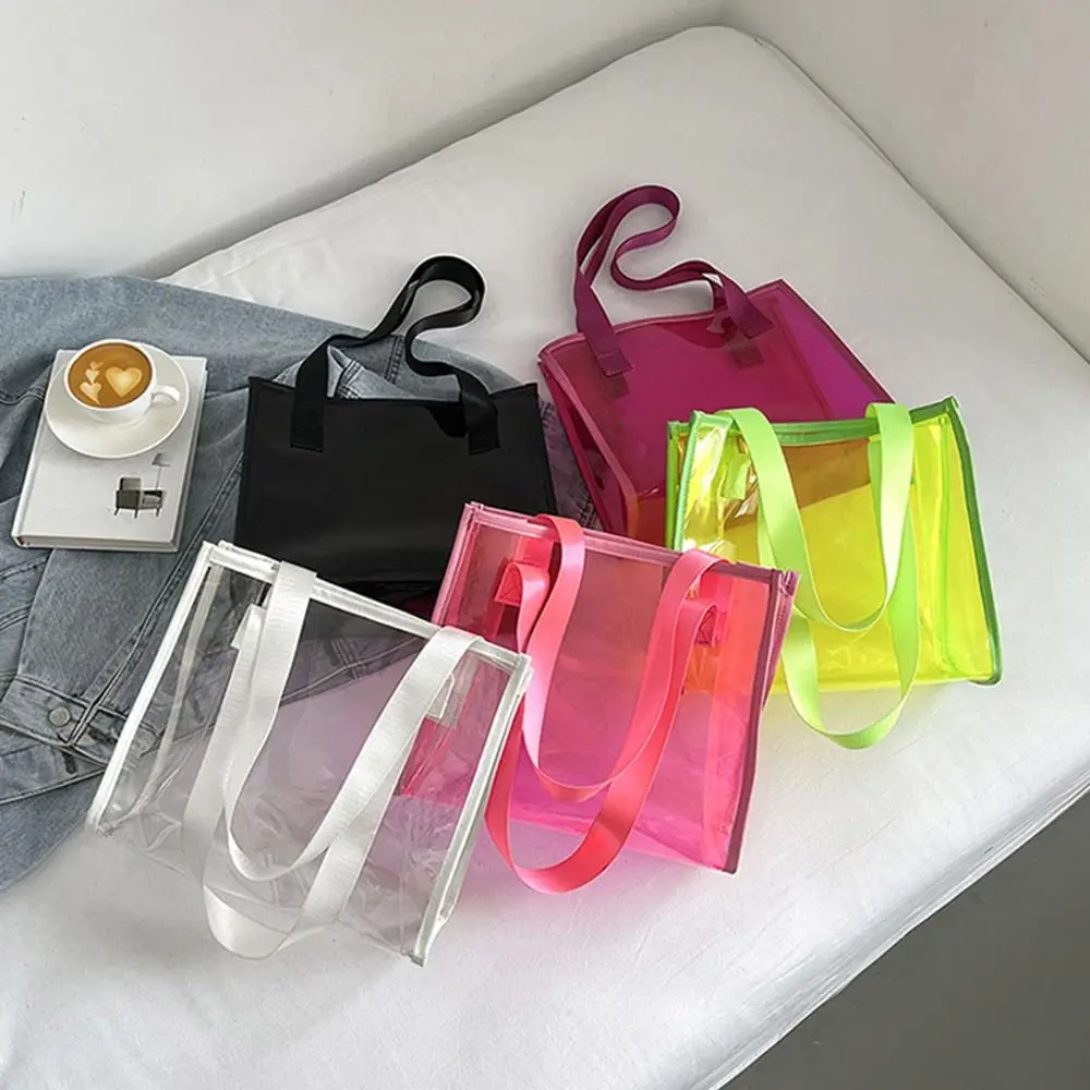 Clear Transparent Tote Bag Leisure PVC Jelly Large Capacity Shoulder Bag Waterproof Handbags Summer