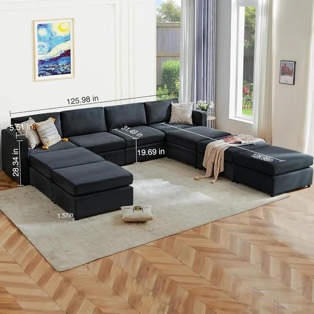 Sofa, 9-Seater Convertible Combo, Living Room Sets, Modern Modular, Sleeper with Footstool, Comfortably Soft, U-Shaped Sofa