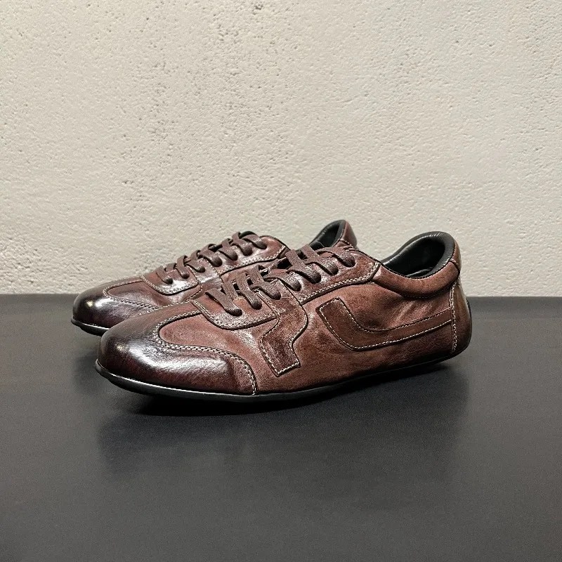 

Designer Fashion Casual Leather Shoes Men's Breathable Genuine Leather Retro Trendy Training Shoes Male Oxfords Outdoor Flats
