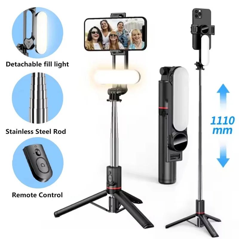 Portable Selfie Stick Foldable Tripod With Bluetooth Remote Shutter LED Light For Mobile Phone Photo Shooting Video Live Vlog