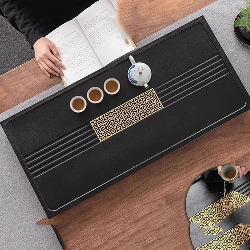 

Wooden Pot Tea Tray Chinese Ceremony Plate Rectangle Black Coasters Tea Tray Drainage Stone Marble Bandejas Home Decorationgs