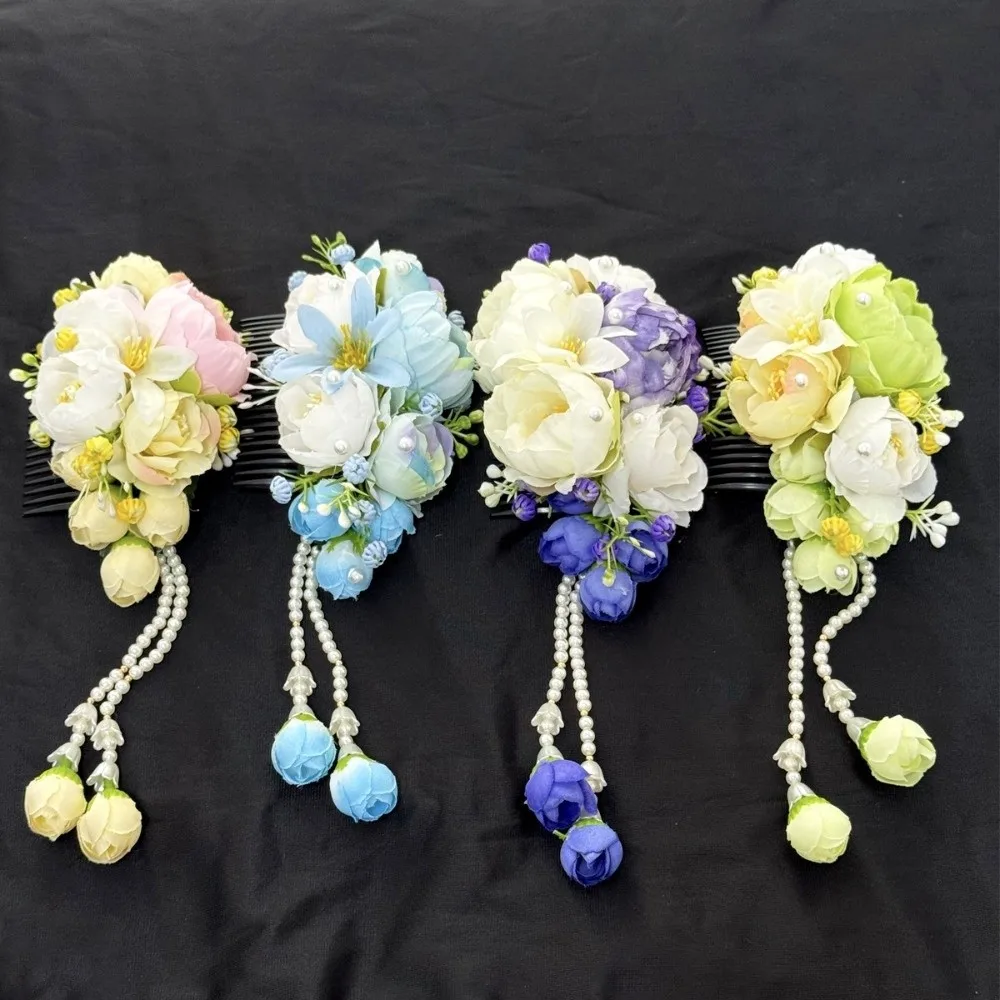 

Заколка для волос ручной работы с милыми цветами и кисточками в тайском стиле, головной убор с цветочным принтом, тюльпан, расческа для волос, ткань, пластиковый шиньон, заколки для волос невесты