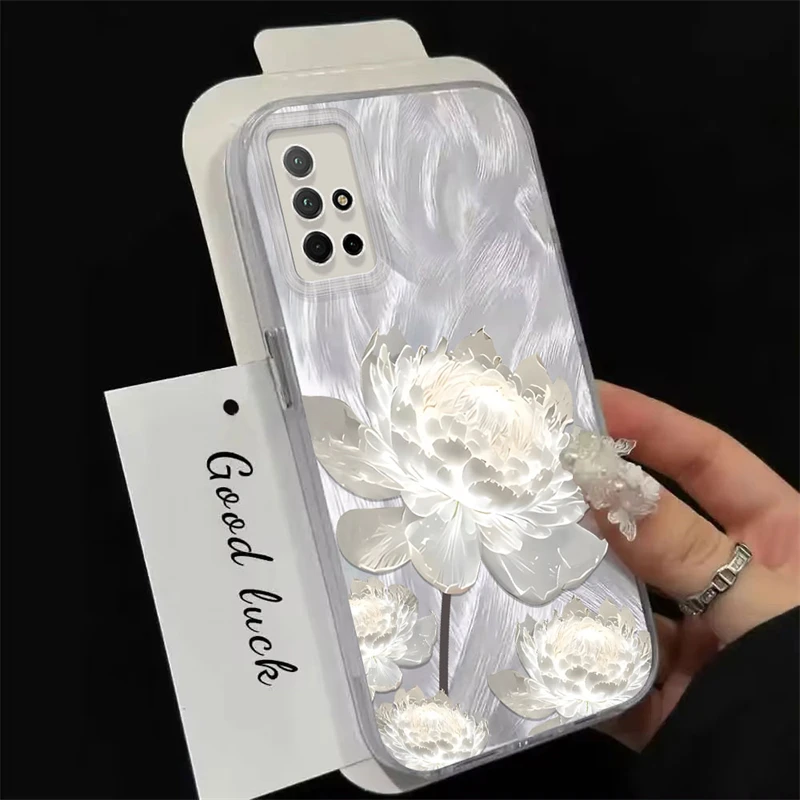 IMD Case For Samsung Galaxy M40S M32 M12 M10S M04 M02S F12 F04 F02 Elegant Style Flowers Shockproof Feather Yarn Soft Cover