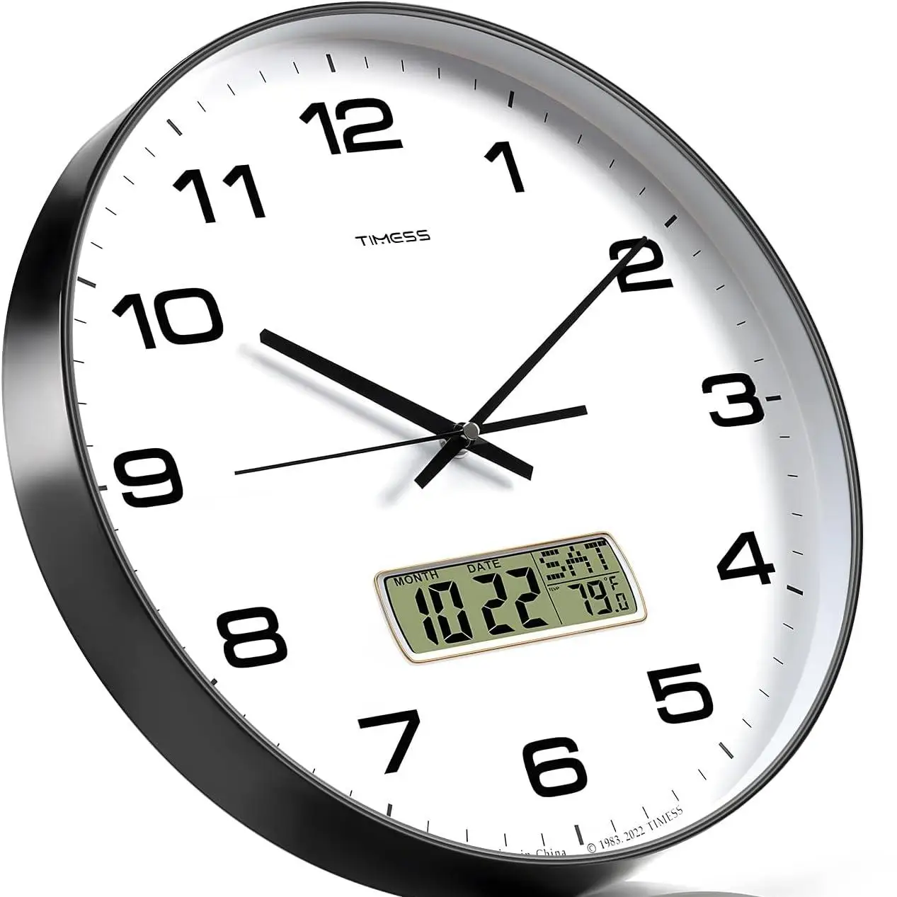 TIMESS Calendar Wall Clock,3 Sizes 4 Colors Optional with Calendar and Fahrenheit Temperature Display,battery Operated Minimalist Style Wall Clock