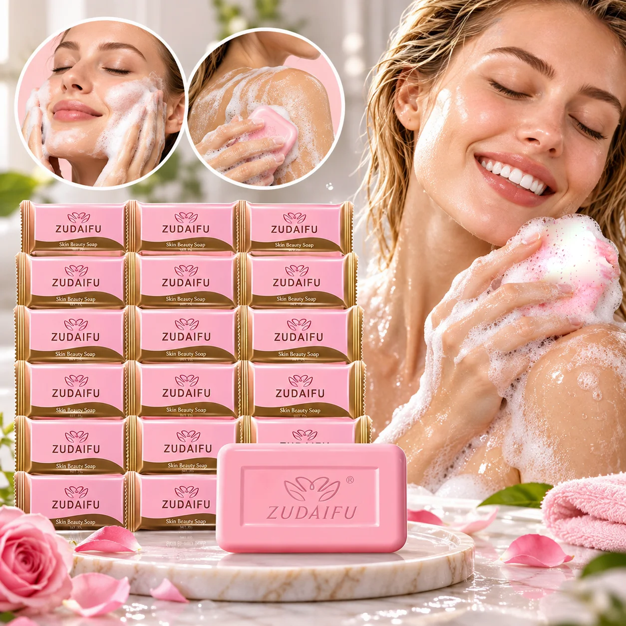 20/30Pcs ZUDAIFU Mini Beauty Soap 7g Portable Travel Size Pink Cleansing Bar for Face Body On the Go