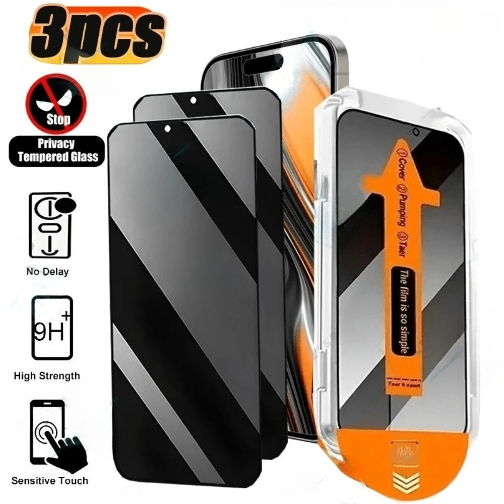 

3Pcs Anti Spy Screen Protector for iPhone 17 16 15 14 Pro Max Air 13 12 11 Pro Mini 16e 15 14 Plus One Click Installation Glass