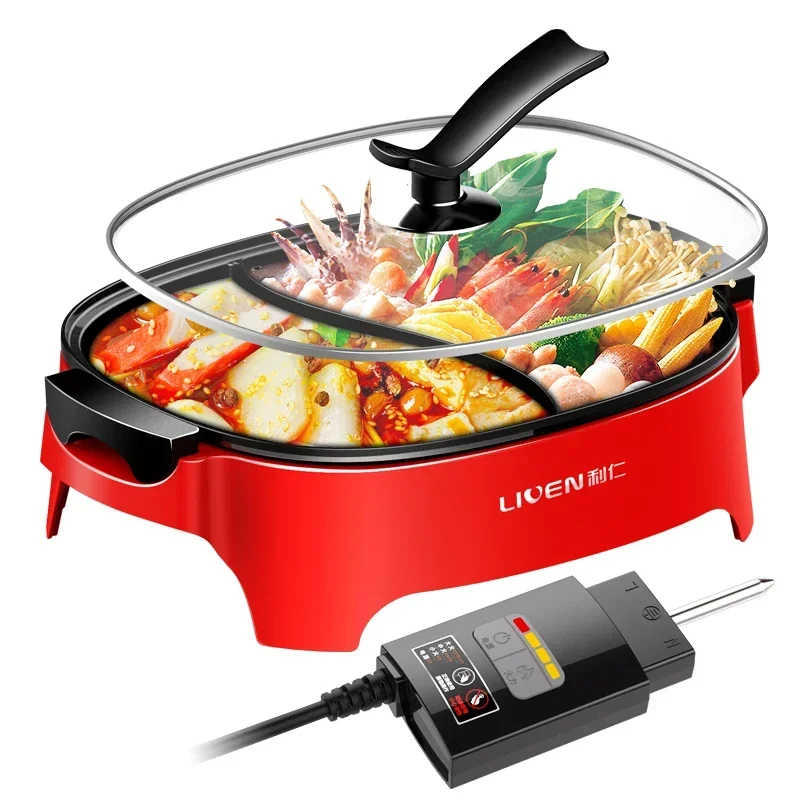 

:Food Double Hot Pot Dish Electric Cooker Kitchen Multifunction Non-stick Chinese Hot Pot Home Noodle Fondue Chinoise Cookware