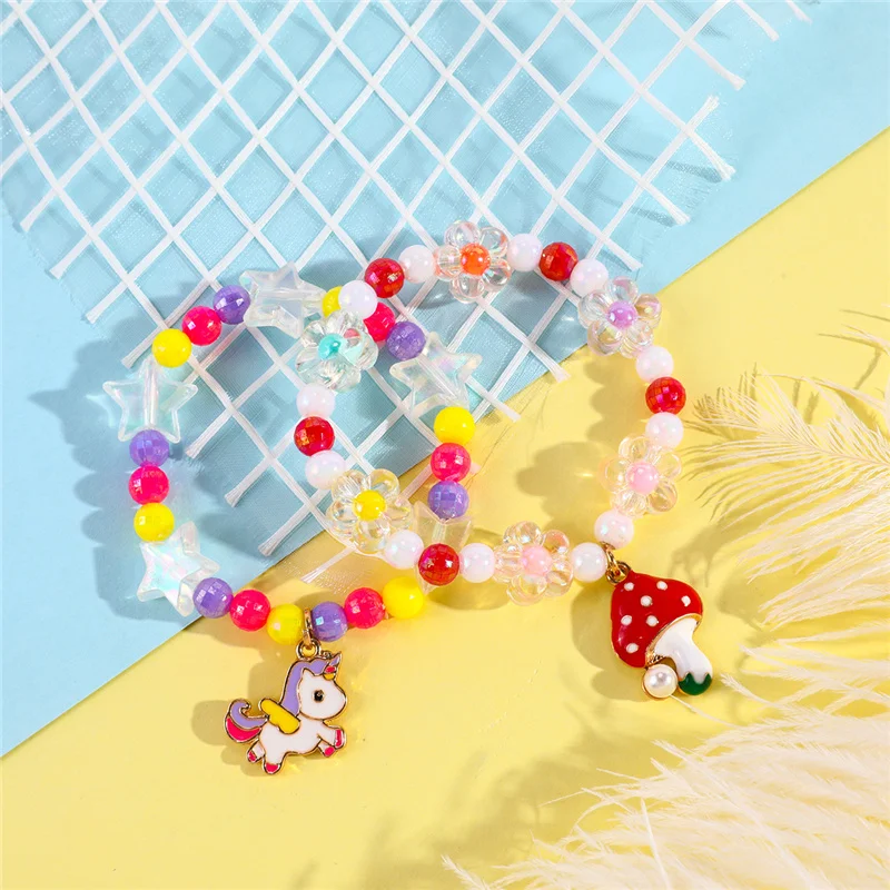 Makersland Cute Heart Star Beads Bracelet For Children Princess Hand Jewelry Charms Accessories Bracelet For Girls 2022 New