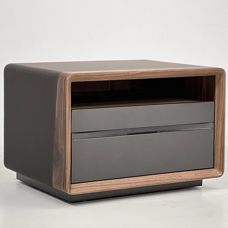 Khaki painted wooden bedside tables Hotel rooms Natural wood veneer bedside tables
