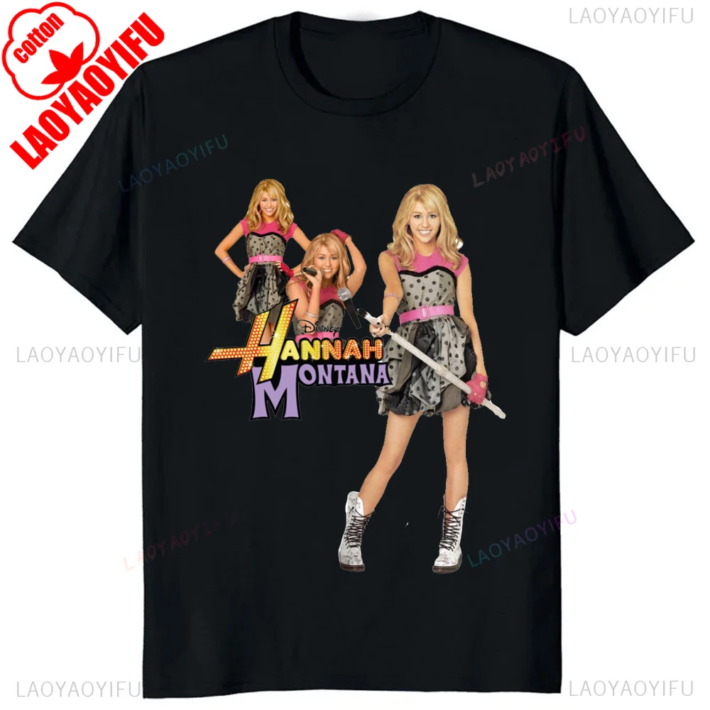 Yeni Varış Hannah Montana Retro TShirt Moda Rahat Sokak Hip Hop Rap Tarzı Kadın T Shirt Y2k Harajuku Kısa Kollu Tees