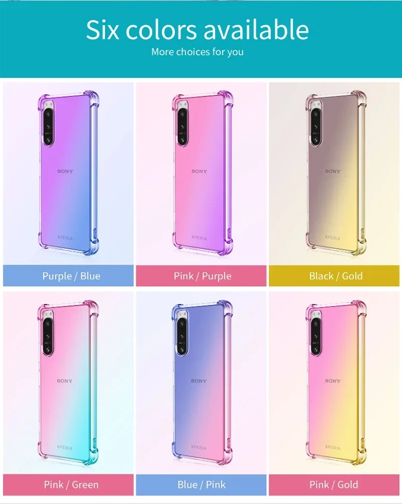 Shockproof Gradient Airbag TPU Case for Sony Xperia 10 VI 1 V 5 IV III Protective Cover Fundas Coque Capa Shell